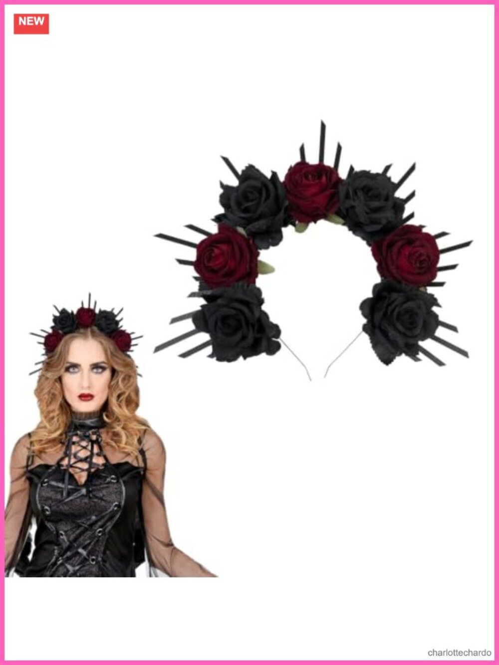 Gothic Rose Spike Halo Crown Headband Halloween Costume Hair Accessory